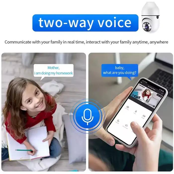 Caméra de Surveillance E27 couleur Vision nocturne suivi humain automatique Zoom moniteur de sécurité intérieure Wifi