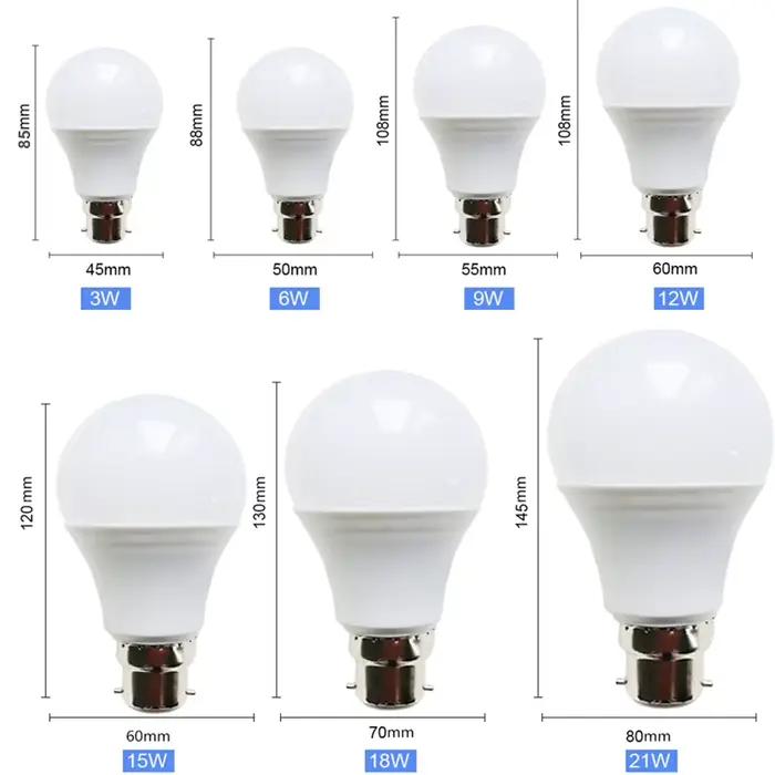 Bombilla 5 pièces B22 LED ampoule lampe baïonnette 21W 18W 15W 12W lumière 110V 220V 240V blanc froid/chaud Lampada LED projecteur 9W 6W 3W