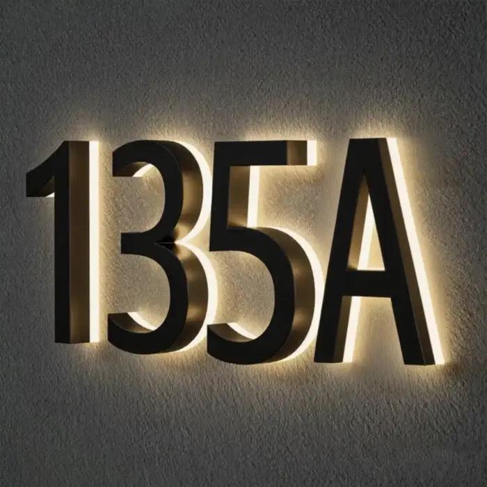 Numéro de maison intelligent à LED, numéro de maison moderne rétroéclairé, numéros lumineux extérieurs résistants aux intempéries, numéros 3D personnalisés pour entreprises