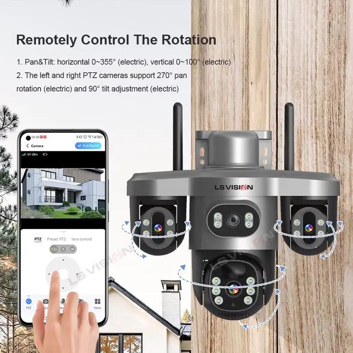 LS VISION 15MP trois objectifs PTZ caméra solaire extérieure WiFi/4G