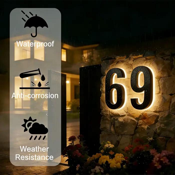 Numéro de maison intelligent à LED, numéro de maison moderne rétroéclairé, numéros lumineux extérieurs résistants aux intempéries, numéros 3D personnalisés pour entreprises