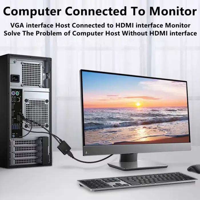 Câble adaptateur VGA vers HDMI HD 1080P avec sortie Audio 3.5mm + convertisseur VGA