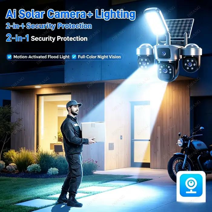 Caméra IP WiFi solaire PTZ extérieure sans fil 4G avec carte SIM