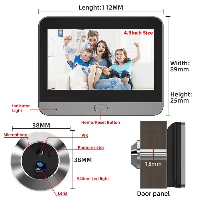 Tuya Smart 3MP 140 ° grand Angle de vue Mini judas numérique visionneuse WiFi IR PIR détection sonnette caméra de porte Alexa Google