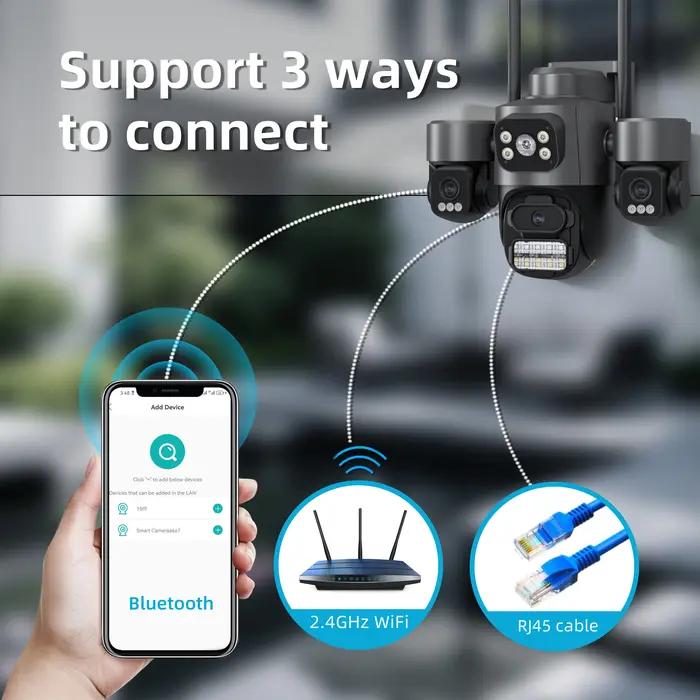 Offre spéciale iCsee 3 objectifs 3 écran WiFi caméra 360 ° CCTV extérieur imperméable de suivi automatique