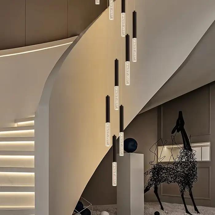 Bande rotative escalier Long lustre moderne LED Simple noir atmosphérique Duplex grenier