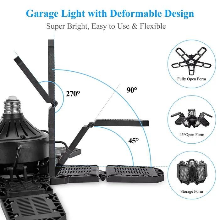 Lampes de Garage LED avec 7/10 + 1 panneaux réglables E26/E27 lampe de travail de magasin de plafond 150W 6500K ampoule pour éclairage industriel d'atelier