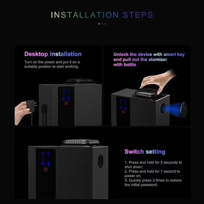 Diffuseur d'arômes professionnel 900m³ Bluetooth/WiFi pour diffusion d'huiles essentielles sans eau, usage professionnel et domicile, adapté pour salon de beauté, hôtel, club, centre commercial et maison