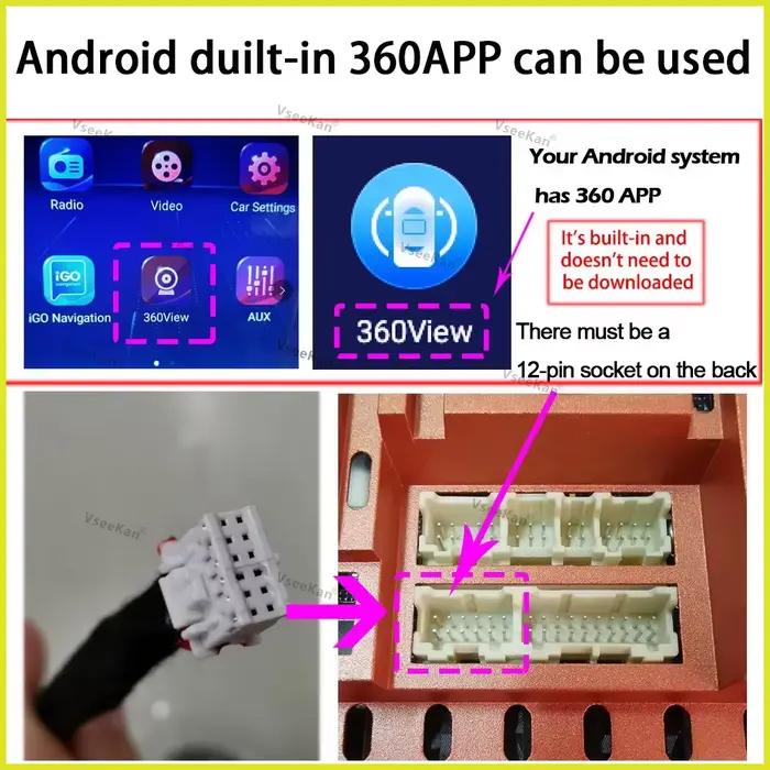 Caméra WDR 360 pour Android Multimédia avec App 360 Intégrée Panoramique 360° Vision Nocturne 8K Super HD 3D AHD1080P 720P Or Rouge