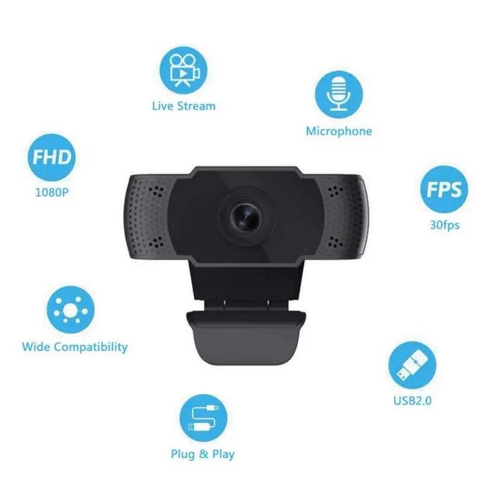 Nouveau Webcam 1080P caméra Web Full HD avec lumière de remplissage LED Microphone prise USB