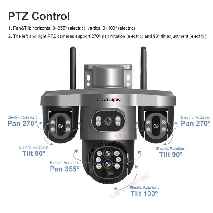 LS VISION 20MP 4 objectifs trois écrans 4G caméra solaire extérieure WiFi 10X Zoom optique suivi automatique