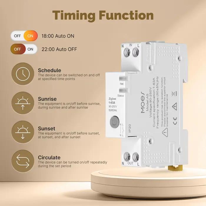 MOES Tuya Zigbee disjoncteur intelligent 63A ensemble de seuil d'alarme moniteur d'électricité V0 ignifuge