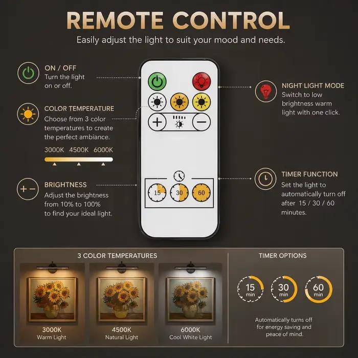 Lampe à LED sans fil pour tableau avec télécommande