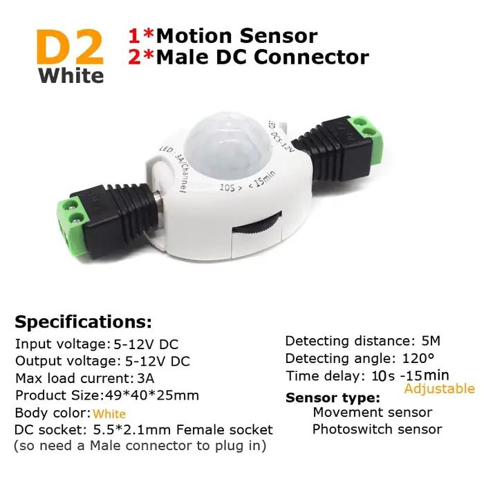 12V capteur de mouvement interrupteur de lumière 5V DC minuterie activée détecteur
