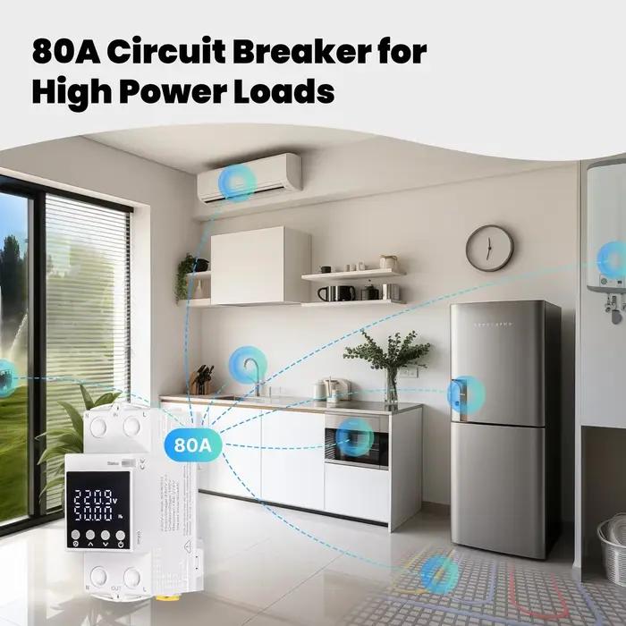 MOES 80A WiFi Tuya disjoncteur intelligent alarme seuil ensemble moniteur d'électricité V0 ignifuge APP contrôle avec Alexa