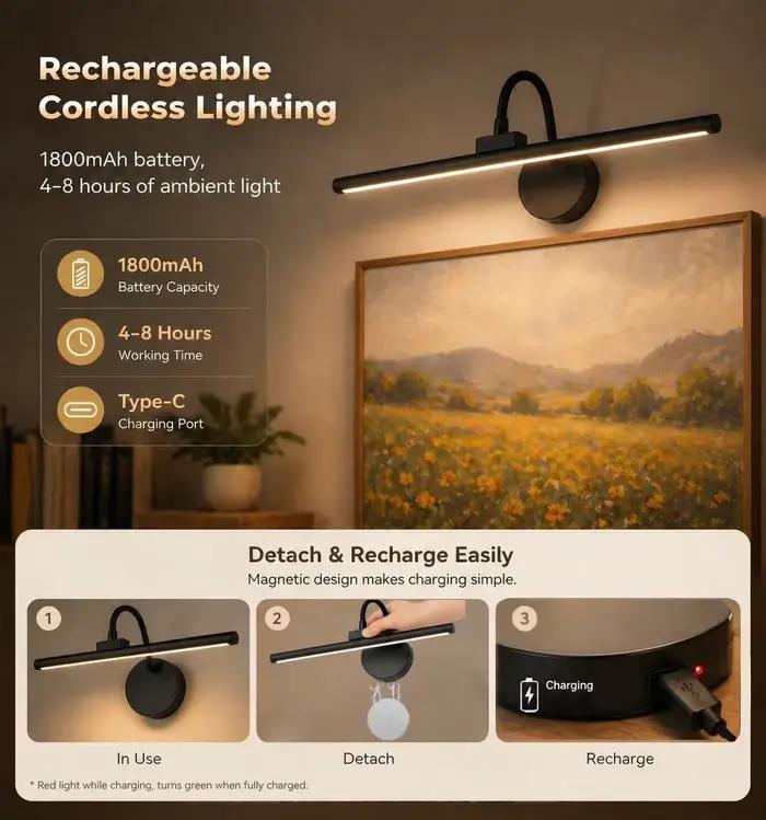 Lampe à LED sans fil pour tableau avec télécommande