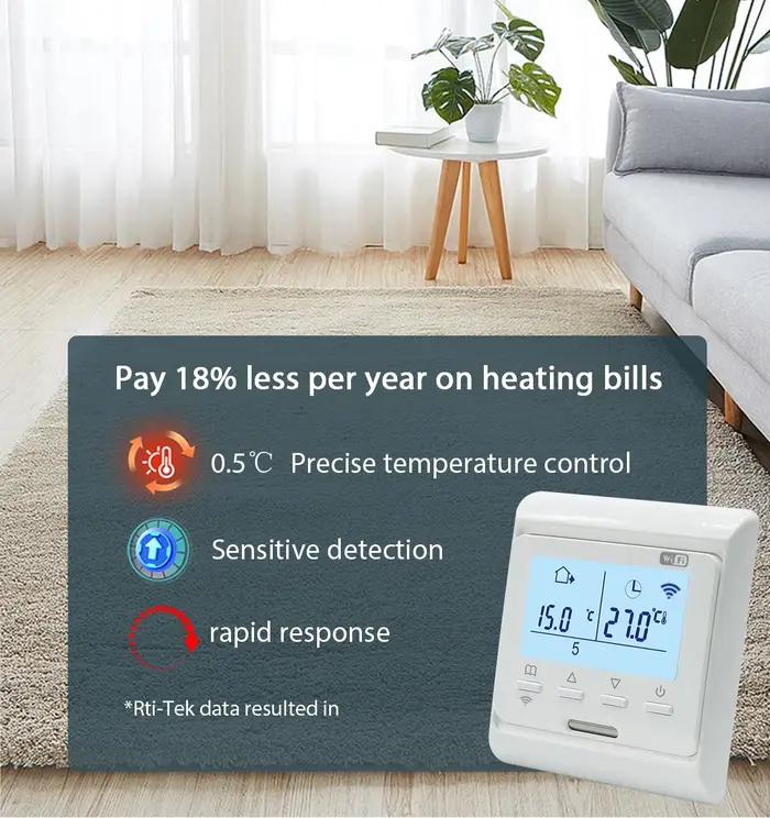 Thermostat WiFi numérique AC100V-240V 3A 16A pour chauffage par le sol avec écran LCD et commande vocale via Alexa Google Assistant