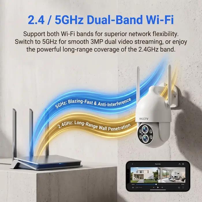 ARCCTV 3K 6MP double objectif Wifi caméra de Surveillance conversation bidirectionnelle HD couleur Vision nocturne