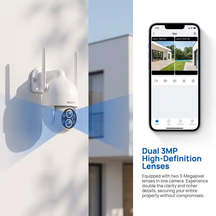 ARCCTV 3K 6MP double objectif Wifi caméra de Surveillance conversation bidirectionnelle HD couleur Vision nocturne