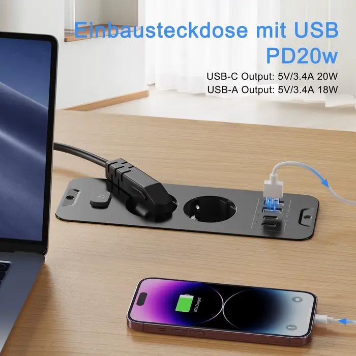 Multiprise de bureau intégrée avec USB et Type-C pour un espace de travail organisé et sécurisé à offrir pour bureau personnel ou professionnel