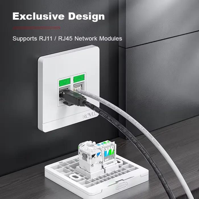 Plaque murale ROVLL RJ45 RJ11 1/2 ports pour connecteur Keystone CAT6 CAT5e CAT5 Ethernet (prise non incluse)