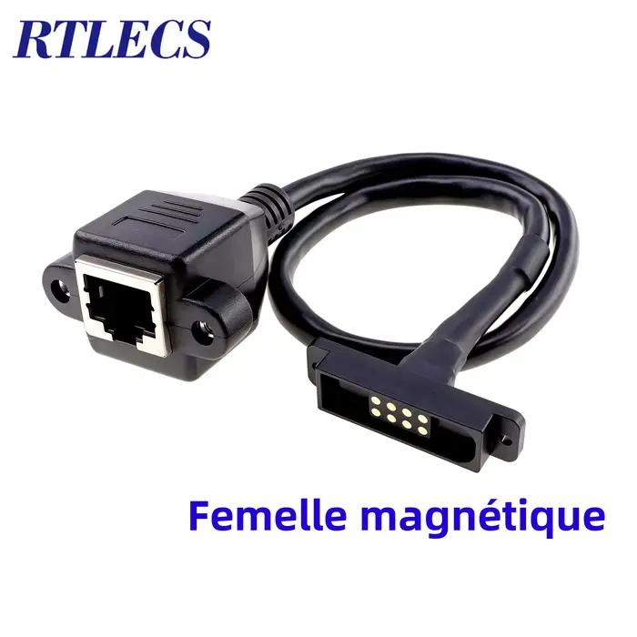 Connecteur magnétique RJ45 Cat5 blindé 8P à double rangée de broches Pogo