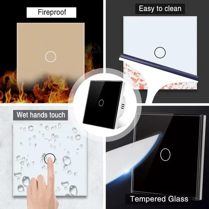 AXUS EU interrupteur tactile AC100-240V alimentation LED 1/2/3 Gang panneau de verre cristal applique