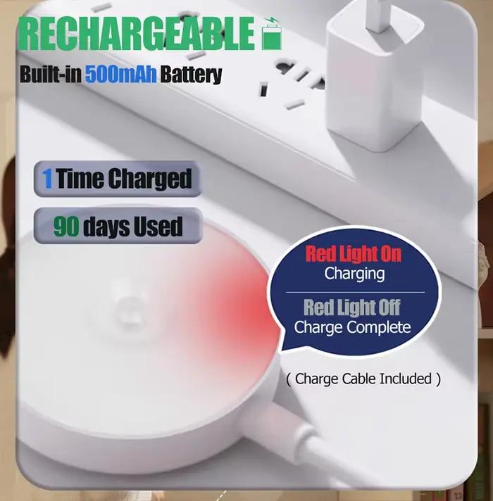 Capteur de mouvement lumière USB Rechargeable veilleuse lampe à LED pour cuisine chambre escaliers couloir armoire