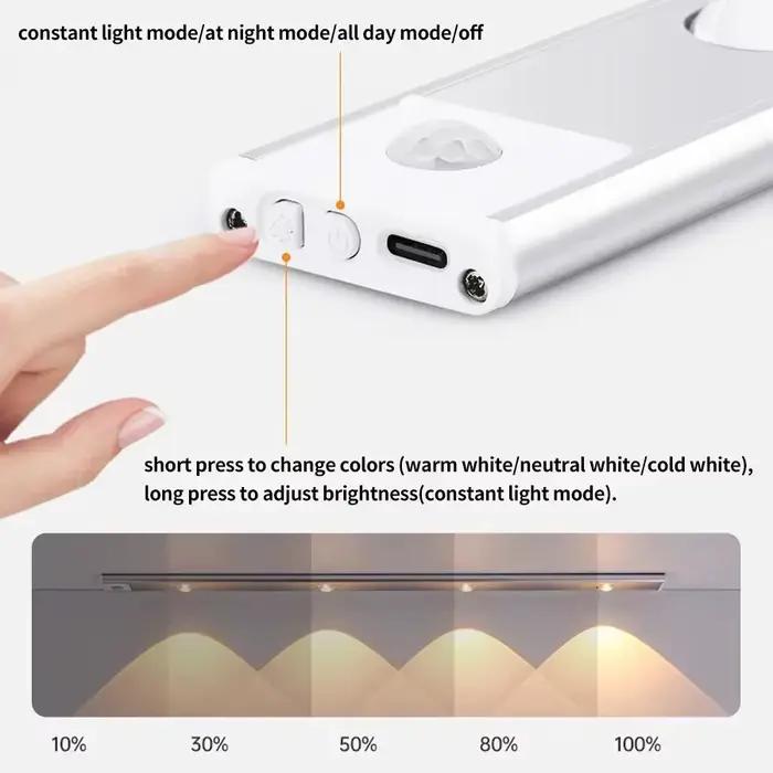 LED cuisine sous armoire lumière USB Rechargeable capteur de mouvement barre lumineuse