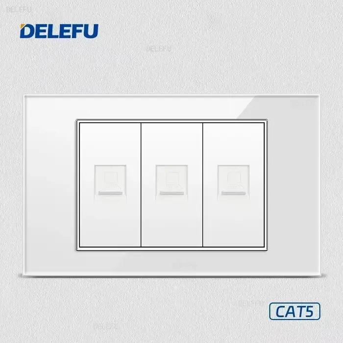 DELEFU panneau de verre blanc norme italienne 118*74mm TEL CAT5E CAT6 prise murale Satellite TV