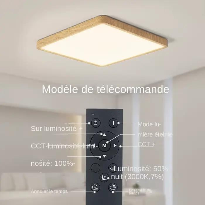 MARPOU Tuya plafonnier LED intelligent Grain de bois App commande vocale Alexa/Google télécommande plafonniers carrés