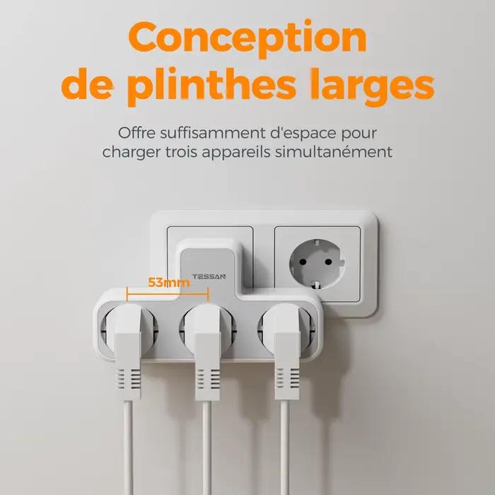 TESSAN prise murale Multiple avec 3 prises ca Ports de charge