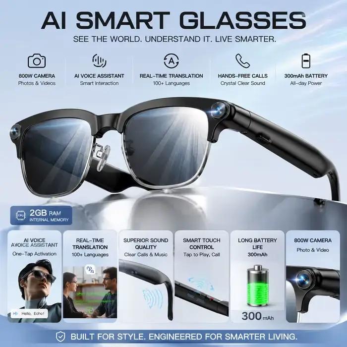 Lunettes Intelligentes IA avec Caméra HD 800W