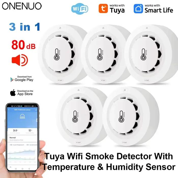 Tuya Wifi BT détecteur de fumée à deux connexions dispositif de mesure de la température et de l'humidité 80dB alarme sonore fonction d'alerte à distance