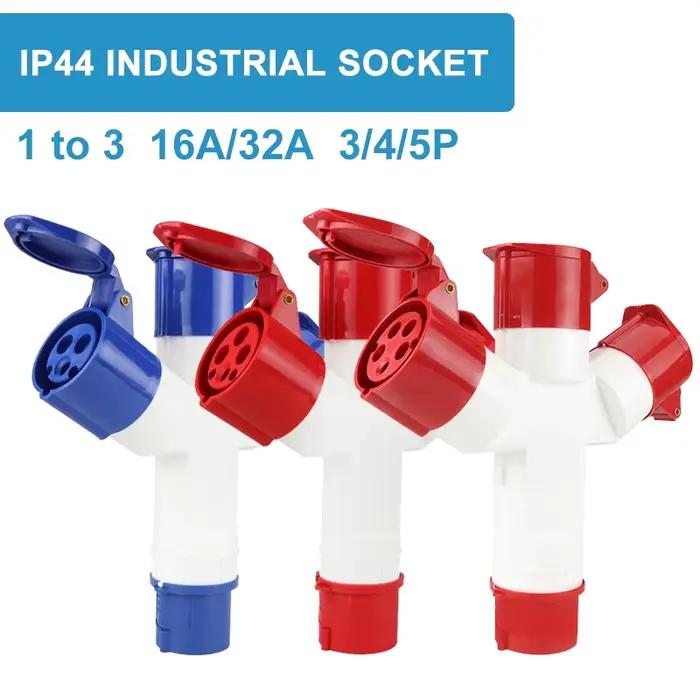 Prise industrielle multifonctionnelle 3 broches 16a 32a entrée 1 sortie 3 prises IP67 étanche à la poussière IP44 trois voies