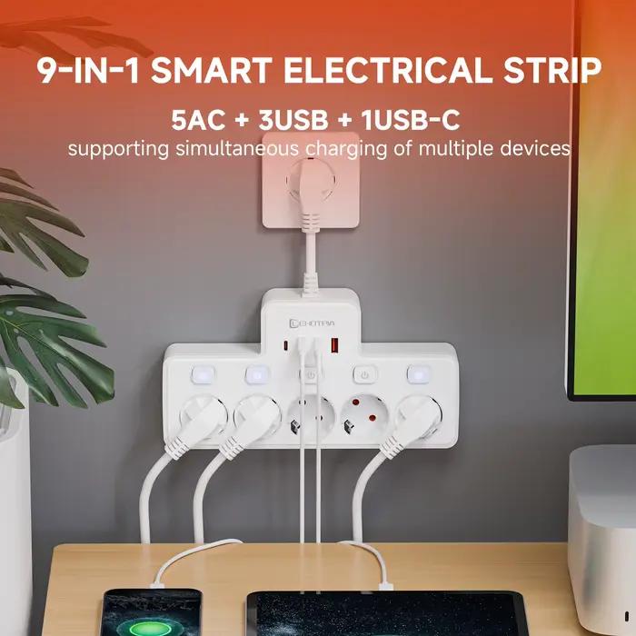 Multiprise prise ue 5 AC interrupteur indépendant mural