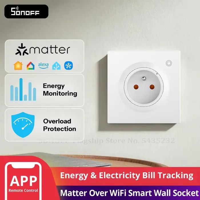 SONOFF WS01TPE-E Prise Murale Intelligente Wi-Fi EU Type E avec Suivi de Consommation Énergétique et Compatibilité Matter Apple Home