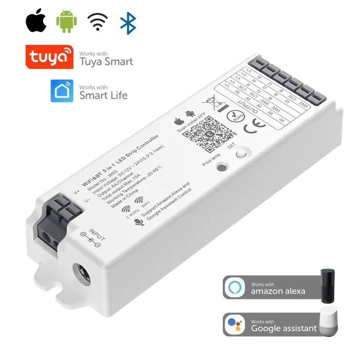 Wifi Alexa Voice 5 en 1 contrôleur d'assistance Google 5CH RGB RGBW CCT variateur Bluetooth bande lumineuse LED IOS