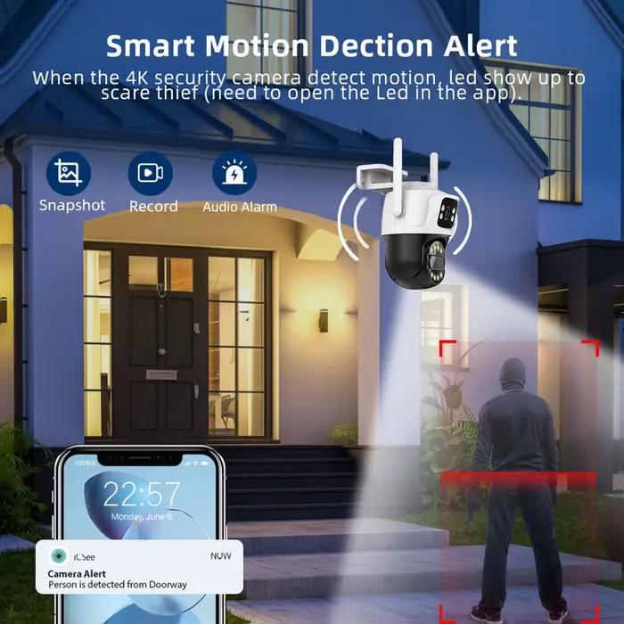 Uzoom 12MP 6K WiFi caméra avec 8X Zoom 3 objectif double écran détection humaine suivi automatique CCTV pour la Surveillance de sécurité extérieure