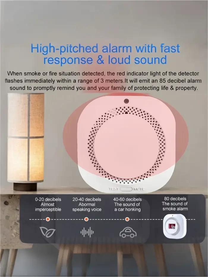 Détecteur de fumée sans fil avec alarme sonore et lumineuse LED