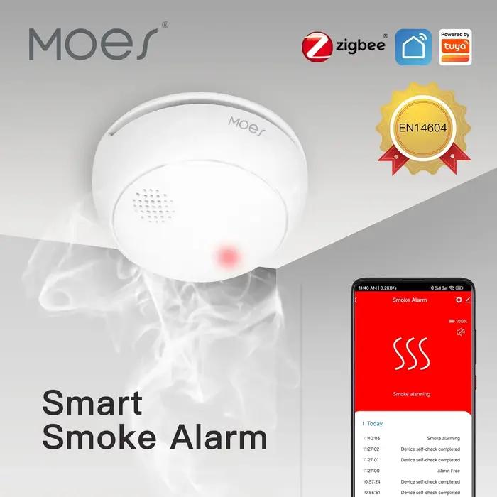 Détecteur de fumée intelligent MOES Zigequation pour maison, cuisine, sécurité incendie, alerte sonore et siren protection sans fil à longue durée de vie