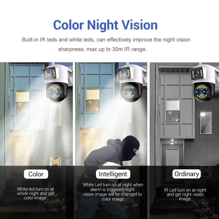 Yoosee 4K 8MP trois objectifs double écrans 10X Zoom optique couleur Vision nocturne suivi automatique caméras de Surveillance Audio bidirectionnelle