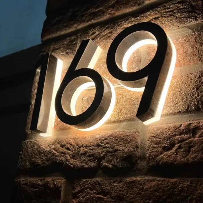 Plaque de porte en acier inoxydable éclairée par LED