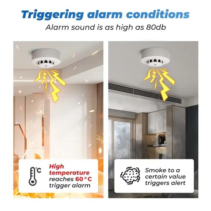 Tuya Wifi BT détecteur de fumée à deux connexions dispositif de mesure de la température et de l'humidité 80dB alarme sonore fonction d'alerte à distance