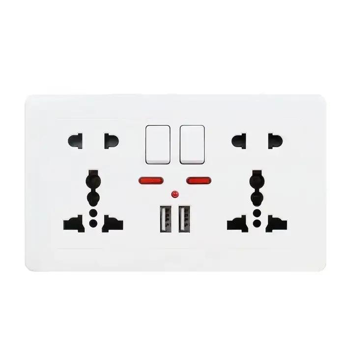 Prise murale double universelle 5 trous avec interrupteur