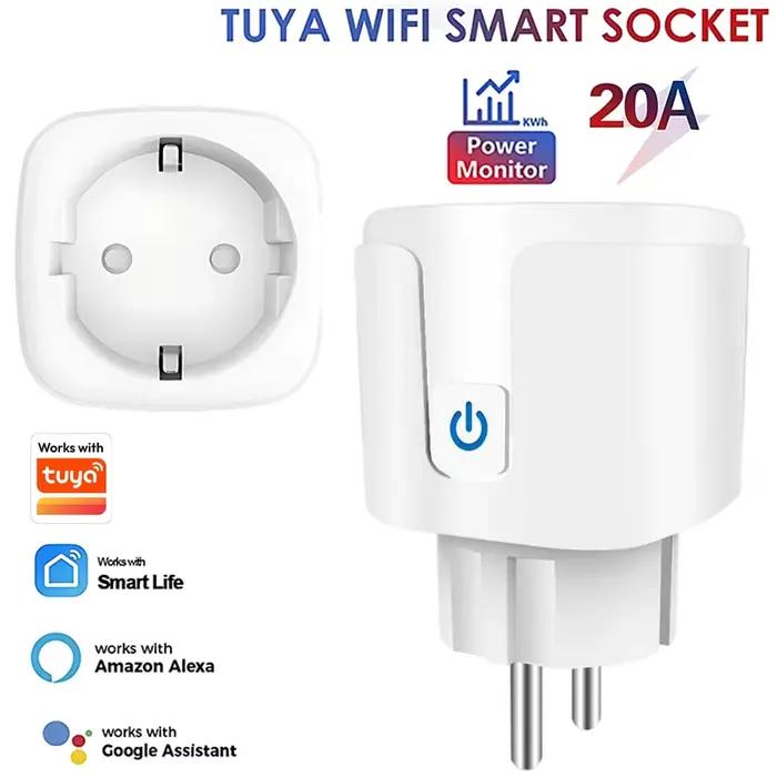Prise intelligente Tuya EU WIFI avec surveillance de puissance, minuterie, contrôle vocal compatible Google Assistant Alexa pour système de maison intelligente occasions quotidiennes et cadeaux