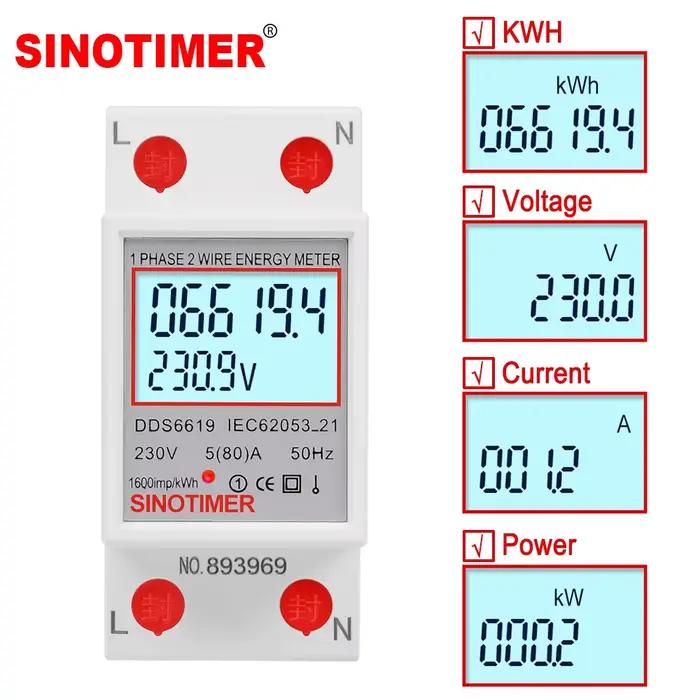 Compteur d'énergie numérique LCD 80A monophasé 2 fils pour usage domestique