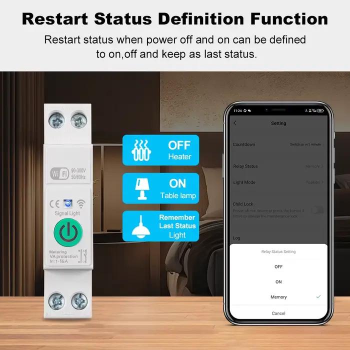 Disjoncteur intelligent WiFi 1P+N 16A avec mesure de puissance