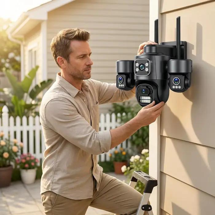 Caméra IP WiFi HD 15MP à triple écran et triple objectif ICsee