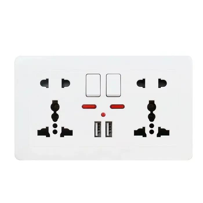 Prise murale double universelle 5 trous avec interrupteur